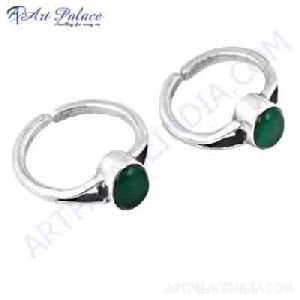 Luxurious Green Onyx Gemstone Silver Toe Rings, 925 Sterling Silver Jewelry