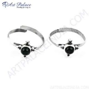 Midnight Black Onyx Gemstone 925 Sterling Silver Toe Rings