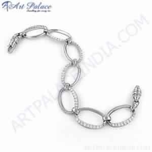 Rocking and Charming Cubic Zirconia Gemstone Silver Bracelet