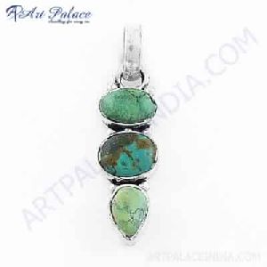 Simple Three Tone Gemstone n German Silver Pendant Jewelry