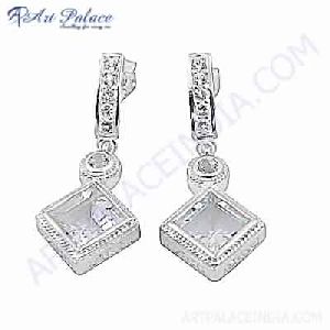 Trendy Charm Cubic Zirconia Gemstone Silver Earrings