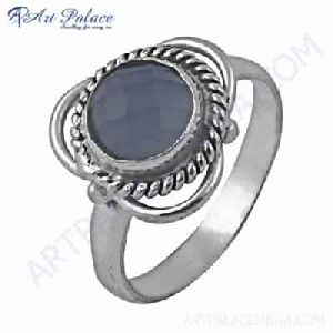Unique Designer Blue Chalcedony Gemstone German Silver Ring