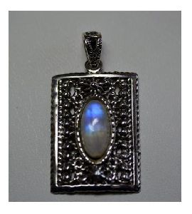 Ethnic Sterling Silver Pendant with Rainbow MoonstonePendant