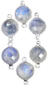 Sterling Silver Round Rainbow Moonstone Connector