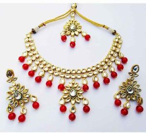 Beautiful Pearls Touch Gold Plated Meena Kundan Wedding Designer Handmade Necklace Jewelry set