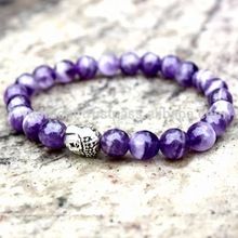 Amethyst Buddha Charm Gemstone Beads Stretch Bracelet