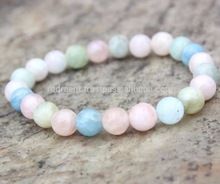 Morganite Gemstone Round Beads Stretch Bracelet