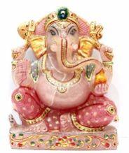 Rose Quartz Carving Ganesha Hand Painted Exquisite Statue