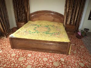 Semi Carved Wooden Double Bed