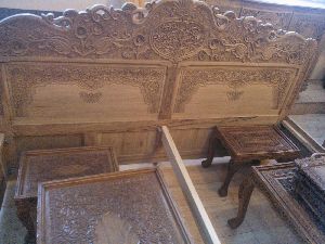 Semi Carved Wooden Double Bed