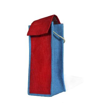 Red Blue Jute Bottle Bag