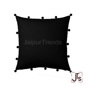 Cotton Black Pom Pom Cushion Cover