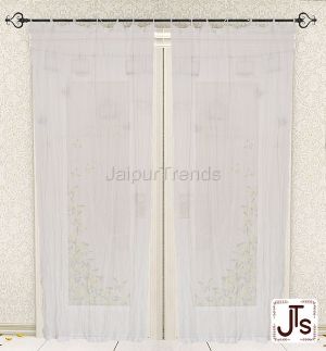 Tie Top Cotton Plain Solid White Curtain