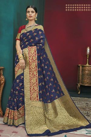 Navy blue Banarasi Brocade pure Silk saree