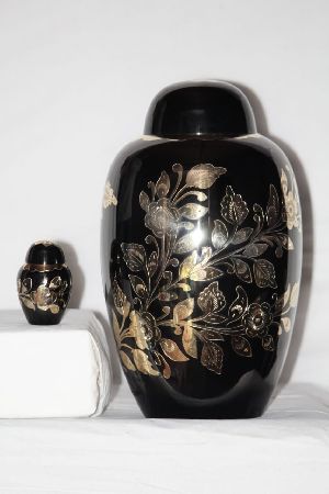 Black Flower Brass Urn