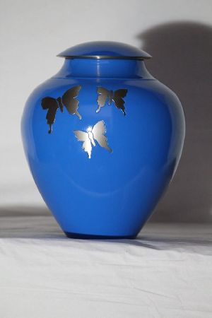 Butterfly Blue Brass Urn