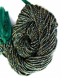 Black Spinel Metallic Green Faceted Beads