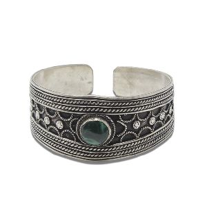 Studded Green Agate Oxidised Silver cuff