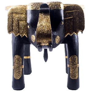 Wooden Elephant Stool With Brass Fittings