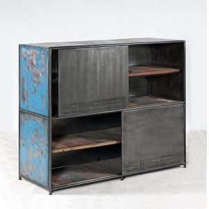 IRON WITH RECYCLED TIMBER SLIDING DOOR CABINET