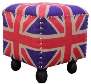 JUTE UPHOLSTERED UNION JACK PRINTED POUF