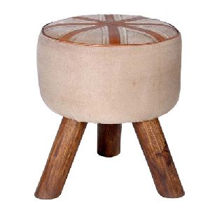 LEATHER CANVAS ROUND POUF