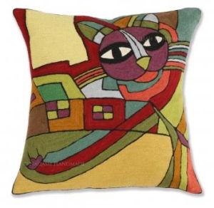 Modern Cat Cotton Crewel Wool Embroidered Cushion Cover