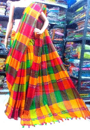 handloom Pure Khadi Saree Multi Color Box Saree