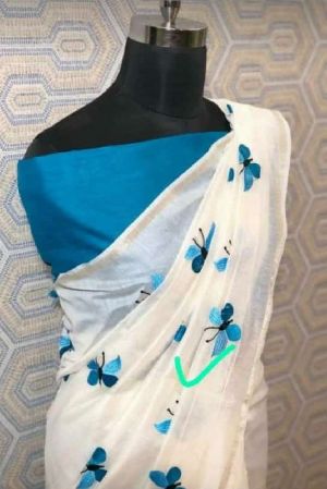 Handloom Pure Linen Embroidery Saree