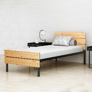 Benne Twin Size Metal Bed with Solid Wood Foot / Head Rest