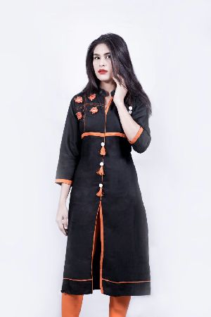 Rayon Black Mirror Work Kurti