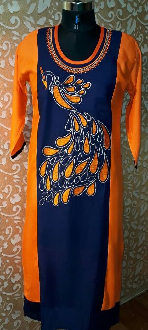 Rayon Peacock Embroidered Kurti