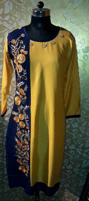 Rayon Side Floral Embroidered Kurti