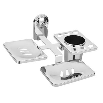 Stainless Steel Double Soap Dish With Toothbrush Holder