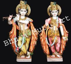 Multicolored Marble Radha Krishna Statue