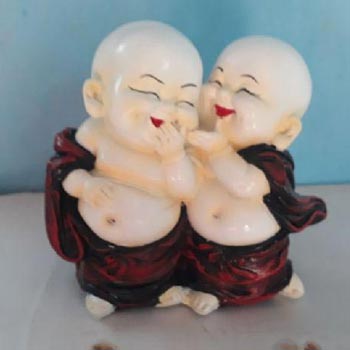Marble Dust Laughing Buddha Couple Statue