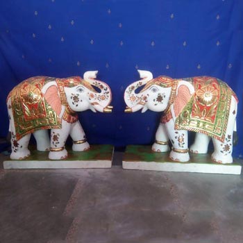 White Marble Elephant Pair Statue