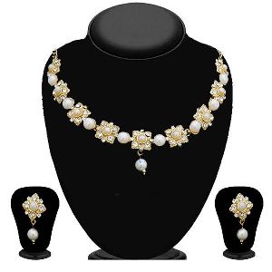 Austrian Stone Gold Plated Pearl Necklace Set