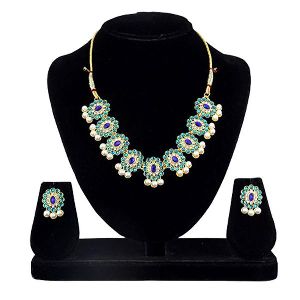 Blue And Purple Kundan Necklace Set