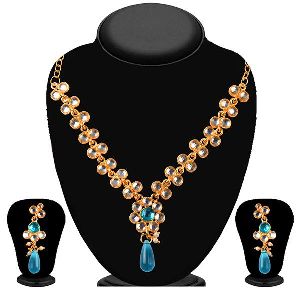 Blue And White Kundan Necklace Set