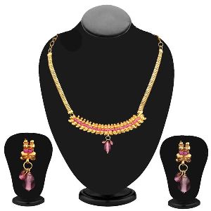 Gold Plated Pink Austrian Stone Necklace Set