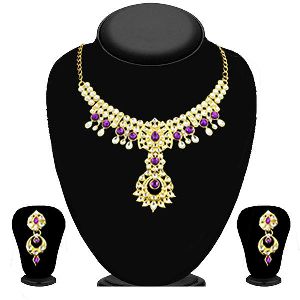 Gold Plated Purple Kundan Necklace Set