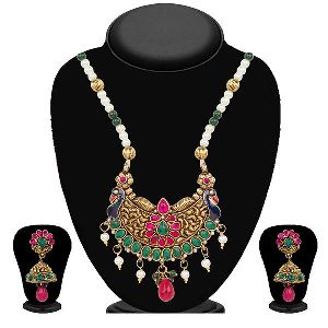 Plated Multicolor Kundan Pearl Necklace Set