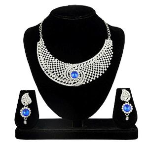 Silver Plated Blue Stone Alloy Necklace Set
