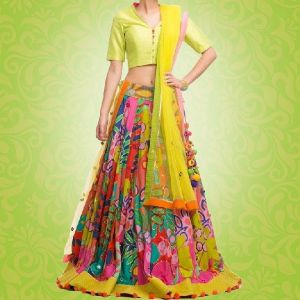 Printed Lehenga with Plain Choli