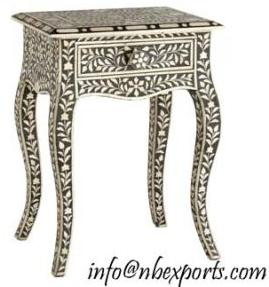 Bone Inlay Bedside Table / Stool With Drawer