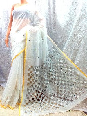 Handloom Pure Linen Cut Work Saree