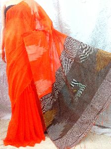 Handloom Silk Cotton Jamdani Box Pallu Temple Border Saree