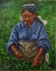 Woman plucking Leaves, Oil paintings