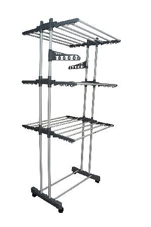 Double Pole 3 Tier Powder Coated Cloth Drying Stand (Grey)